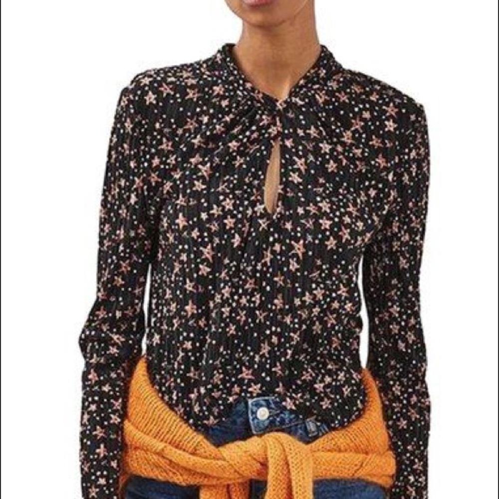 Topshop Star Print Twist Neck Blouse